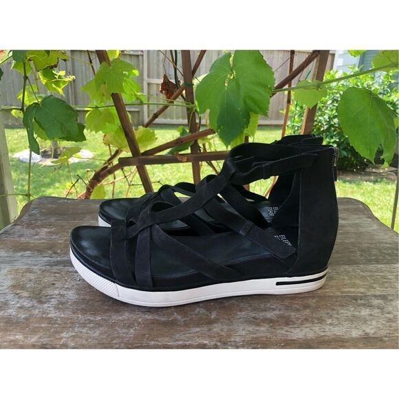 Eileen Fisher Women's Sola Tumbled Nubuck Leather Back Zip Sandals 9 - Picture 1 of 8